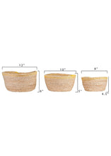 Load image into Gallery viewer, Set of 3 Yellow Beige Woven Maize Planter Baskets - 4-6" Tall
