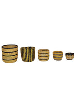Load image into Gallery viewer, Set of 5 Striped Yellow Black Woven Seagrass Baskets

