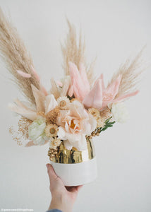 Ceramic Floral Pot in White and Metallic Gold - 5"