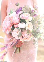 Load image into Gallery viewer, Artificial English Cabbage Rose in Pastel Peach Pink - 20.5&quot; Tall
