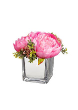 Load image into Gallery viewer, Glass Vase Arrangement of Pink Fake Peonies - 6.5&quot;
