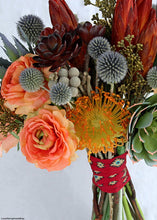Load image into Gallery viewer, Plastic Open Needle Protea Flower in Orange Yellow - 27" Tall
