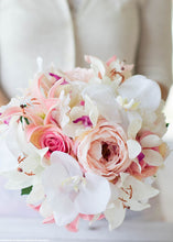 Load image into Gallery viewer, Silk Garden Cabbage Rose in Pastel Peach Pink - 23" Tall

