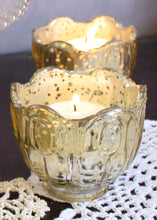 Load image into Gallery viewer, Gold Glass Candle Holder - 2.5&quot; Tall x 2.75&quot; Wide
